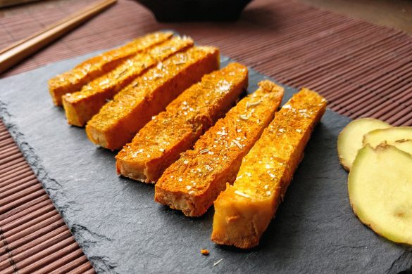 Tofu sticks with turmeric and ginger
