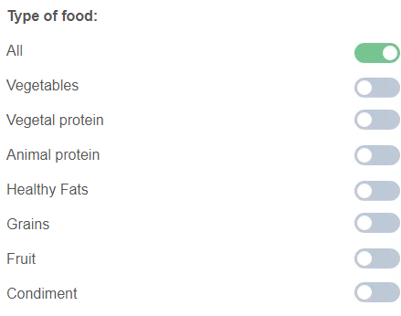 All food type options of the Masterfood